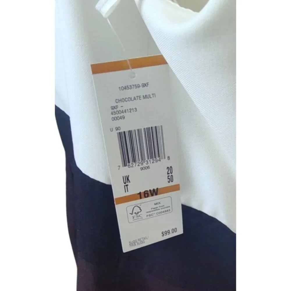 Nipon Boutique Women's 16W Colorblock Sleeveless Sheath Dress In Chocolate/White - Picture 5 of 15